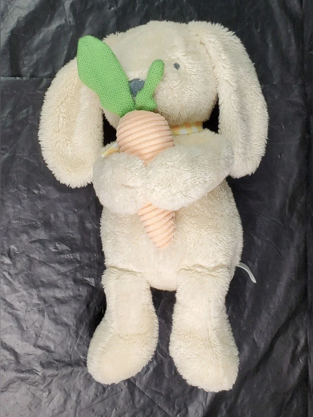 Cloud Island Cream Bunny w/ Carrot Rattle Stuffed Animal Plush Sewn Eyes - GUC
